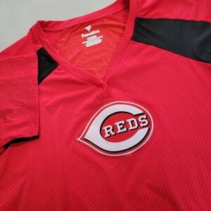 Fanatics Cincinnati Reds MLB Womens XL Red Black Mesh V-Neck Jersey Shirt 3AGK
